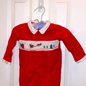 Smocked Christmas Red Santa One Piece Bodysuit Longall 9M